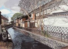 塗師祥一郎、【海辺の村】、希少な額装用画集より、新品額装付、状態