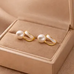 144P【お洒落】二色展開 パールピアス　淡水真珠　白　一粒石　清楚　S925　K18コート／プラチナコーティング ゴールド シルバー