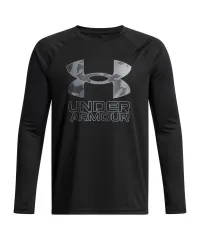 【新品】【ジュニアサイズ】UNDER　ARMOUR（アンダー アーマー）UAテック ハイブリッド プリントフィル ロングスリーブTシャツ トレーニング KIDS キッズ  ボーイズ 速乾 伸縮性　Black / Titan Gray　1380470-005