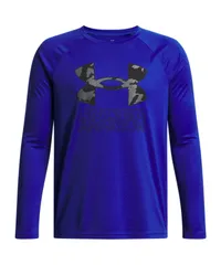 【新品】【ジュニアサイズ】UNDER　ARMOUR（アンダー アーマー）UAテック ハイブリッド プリントフィル ロングスリーブTシャツ トレーニング KIDS キッズ  ボーイズ 速乾 伸縮性　Royal × Black　1380470-400