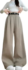グリーンパキラ ワイドパンツ レディース 秋 冬 イージーパンツ ボトムス ズボン ウエストゴム 大きいサイズ コーデュロイ ロング タック ゆったり 無地 カジュアル ハイウエスト (ベージュ,  XL)
