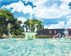 水彩画 ジクレー版画「西鉄電車とコスモス」（久留米市） - メルカリ