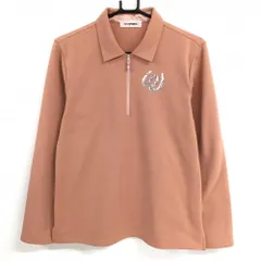 【美品】MUスポーツ 長袖ポロシャツ ピンクベージュ系×シルバー ハーフジップ レディース サイズ表記無し ゴルフウェア M・U SPORTS