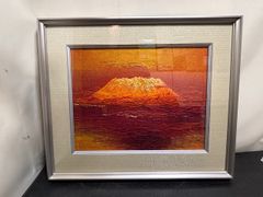 山内一生 「 富嶽 」小原工芸紙 和紙 額装 赤富士 手漉き和紙 和紙工芸