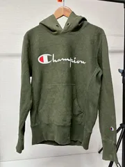 CHAMPION 刺繍ロゴ パーカー オリーブ M US古着