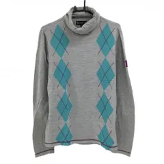 【美品】キャロウェイ 異素材タートルネックセーター グレー×グリーン系×パープル 前身頃ニット  メンズ L ゴルフウェア Callaway