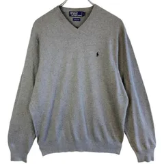ポロバイラルフローレンPolobyRalphLaurenコットンニットVネックセーターポニーロゴ刺繍ワンポイント灰色グレーY2Kレトログランパコアアメトラゆるダボvintageヴィンテージ51121
