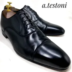 【上級ライン・イタリア製】a.testoni BLACK LABEL ア・テストーニ ブラックレーベル 内羽根式ストレートチップ 12110 黒 ブラック 26cm　革靴 ビジネスシューズ フォーマル ドレス カジュアル 本革 本皮 メンズ
