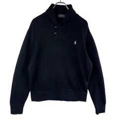 ポロラルフローレンPoloRalphLaurenショールカラーニットコットンセーターポニーロゴ刺繍ワンポイント黒ブラック白ホワイトY2Kレトログランパコアグランマコアアメトラvintageヴィンテージ51115