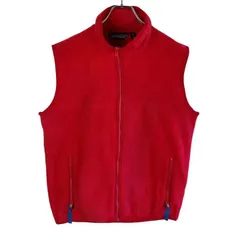 80s90sUSA製パタゴニアPatagoniaジップアップシンチラフリースベストロゴ刺繍ワンポイント赤レッド無地レイヤードファッションアウトドアキャンプクライミンググランパコアゴープコアvintageヴィンテージ51115