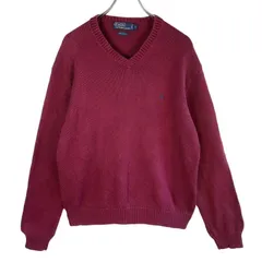 90s00sポロバイラルフローレンPolobyRalphLaurenコットンニットVネックセーターポニーロゴ刺繍ワンポイントシンプルノームコア臙脂バーガンディY2Kレトログランパコアアメトラvintageヴィンテージ51115