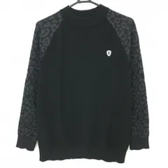 【美品】パーリーゲイツ セーター 黒 袖レオパード柄 ウール混 ニット メンズ 5(L) ゴルフウェア PEARLY GATES