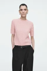 COS半袖ケーブルニット(ネイビー)