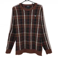 【超美品】パーリーゲイツ セーター ブラウン×黒×白 チェック コットン混 ニット メンズ 6(XL) ゴルフウェア PEARLY GATES