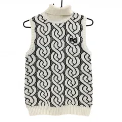 パーリーゲイツ タートルネックニットベスト 白×黒 総柄 胸ロゴ ウール混 レディース 1(M) ゴルフウェア PEARLY GATES