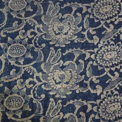 アンティーク　木綿　2色型染め　ハギレ　1巾　菊　唐草　古布【232332】