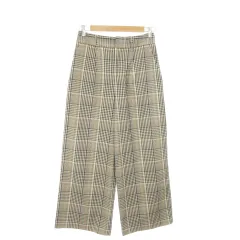 ルクールブラン le.coeur blanc パンツ ワイド ハイウエスト ストレッチ グレンチェック バックゴム 38 ベージュ /AO18