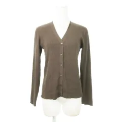 オペークドットクリップ OPAQUE.CLIP カーディガン ニット リブ Vネック 長袖 シャリ感 さらさら 無地 シンプル L 茶 ブラウン /AH12