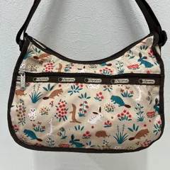 8136　LeSportsac レスポートサック　ショルダーバッグ　クラシックホーボー　ブラウン　ベージュ　動物　アニマル　うさぎ　はりねずみ　花柄　フラワー　シンプル　カジュアル　軽量