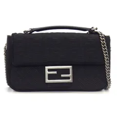 フェンディ FENDI ショルダーバッグ バゲット チェーン ミディ 8BR793 AHW5 F1F2E ブラック FF キャンバス レザー シルバー金具 【中古】