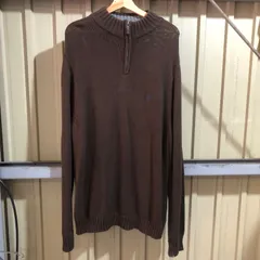 1463 CHAPS ハーフジップセーター ブラウン XL チャップス コットン ニット ワンポイント 刺繍ロゴ 古着卸 アメリカ仕入