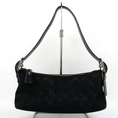 コーチ ショルダーバッグ アクセサリーポーチ シグネチャー キャンバス レザー 鞄 ブランド レディース ブラック COACH 【中古】