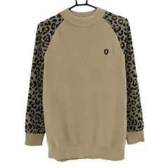 【美品】パーリーゲイツ セーター ライトブラウン×黒 袖レオパード柄 ウール混 ニット メンズ 5(L) ゴルフウェア PEARLY GATES