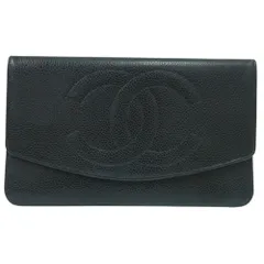 美品 シャネル キャビアスキン ブラック 5番台 A01434 ゴールド金具 ココマーク 二つ折り長財布 1398 CHANEL