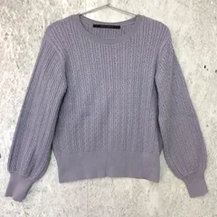 YECCA VECCA イェッカヴェッカ 金ボタン 袖ボリューム ケーブル ニット パープル Fサイズ 〇