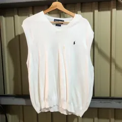 1465 POLO GOLF セーターベスト ホワイト XL ポロゴルフ ニット コットン ワンポイント 刺繍ロゴ 古着卸 アメリカ仕入