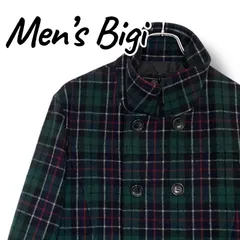 Men's Bigi メンズビギ グリーン タータンチェック ダブルブレストジャケット ピーコート ウール90% ナイロン10% M35 Mサイズ メンズ トラッド 秋冬 0000903OC