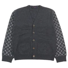 ★masa様専用★極美品○LOUIS VUITTON ルイヴィトン 23SS 1AATLY モノグラムミックス カシミヤカーディガン ウール ジャカード織り Vネック パッチポケット付き レギュラーフィット グレー系 S イタリア製 正規品 メンズ