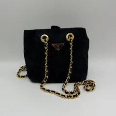 【鑑定済み】PRADA プラダ　スエード　キルティング　チェーンショルダーバッグ　ブラック
