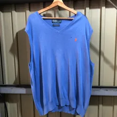 1466 Polo by Ralph Lauren セーターベスト 水色 XL〜2XL 相当 ポロバイラルフローレン ニット コットン ワンポイント 刺繍ロゴ 古着卸 アメリカ仕入