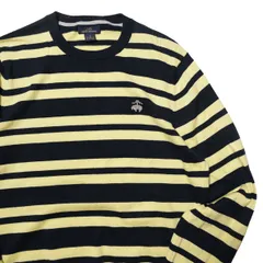 00's ブルックスブラザーズ 346 ボーダー カシミア混 クルーネック コットン ニットセーター (M) 紺×黄色 ゴールデンフリース刺繍 旧タグ アメリカ古着 USED ビンテージ ヴィンテージ