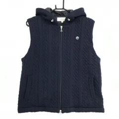 【超美品】アダバット 中綿ニットベスト ネイビー ケーブル編み ダブルジップ レディース 42(XL) ゴルフウェア adabat