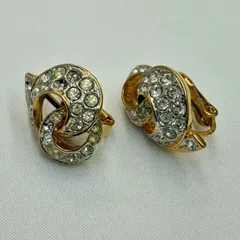 N 処分価格【ヴィンテージ】NINA RICCI ニナリッチ ラインストーン クリップ式 イヤリング アクセサリー ゴールド シルバー レディース