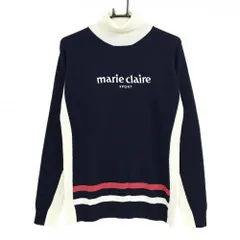 【新品】マリクレール タートルネックセーター ネイビー×白 フロントロゴ刺しゅう レディース LL ゴルフウェア marie claire