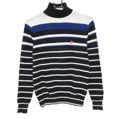 パーリーゲイツ タートルネックセーター 黒×白 ボーダー コットン混 ニット レディース 0(S) ゴルフウェア PEARLY GATES