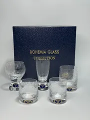 BOHEMIA GLASS ボヘミア クリスタルガラス 冷酒グラス5種セット 草花文様 未使用品！