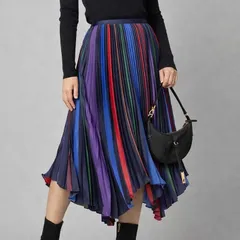 POLO RALPH LAUREN ポロラルフローレン ストライプドプリーテッドクレープハンカチーフヘムスカート アシンメトリー マルチカラー 211872752001