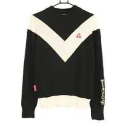 【超美品】ルコック ハイネックセーター 黒×白 ウール混 ニット レディース L ゴルフウェア le coq sportif