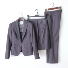 49【極美品】組曲 クミキョク パンツ＆スカート セットアップスーツ 上2 9号 M, 下1 7号 S グレー シャドウストライプ KUMIKYOKU