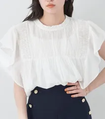 【タグ付】earth music&ecology コットンボイルフリルブラウス オフホワイト アース【フリーサイズ】