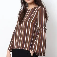ロペピクニック ブラウス 2way カットソー 長袖 ストライプ 38 長袖ブラウス ブラウン ROPE PICNIC【M】