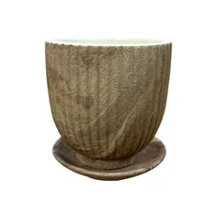 新品 植木鉢 おしゃれ ストーンポット RR607-105 3.5号(10.5cm) 鉢底穴有り 受け皿付き 陶器鉢 ベージュ