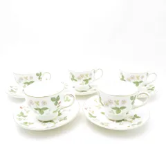 WEDGWOOD ウェッジウッド ワイルドストロベリー ティーカップ＆ソーサー 5客 セット リー 黒壺 旧刻印 SC10111J1 
