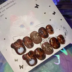 No.125 秋ネイルの定番 <べっ甲ネイル〜クマさんネイル〜> ショートネイル