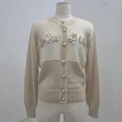 モヘア ウール ベージュ フラワー ニット カーディガン