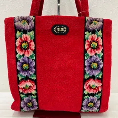 8390　FEILER フェイラー　ハンドバッグ　トートバッグ　レッド　赤　レディース　シュニール織り　花柄　フラワー　きれいめ　上品